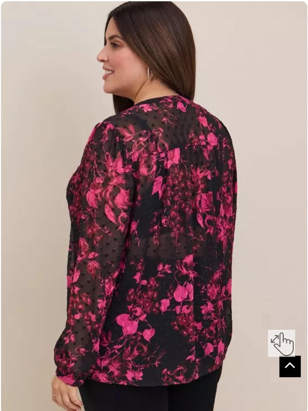 NWT torrid Chiffon Clip Dot Button-Front Blouse - Size 2 - Floral Pink - Picture 3 of 13